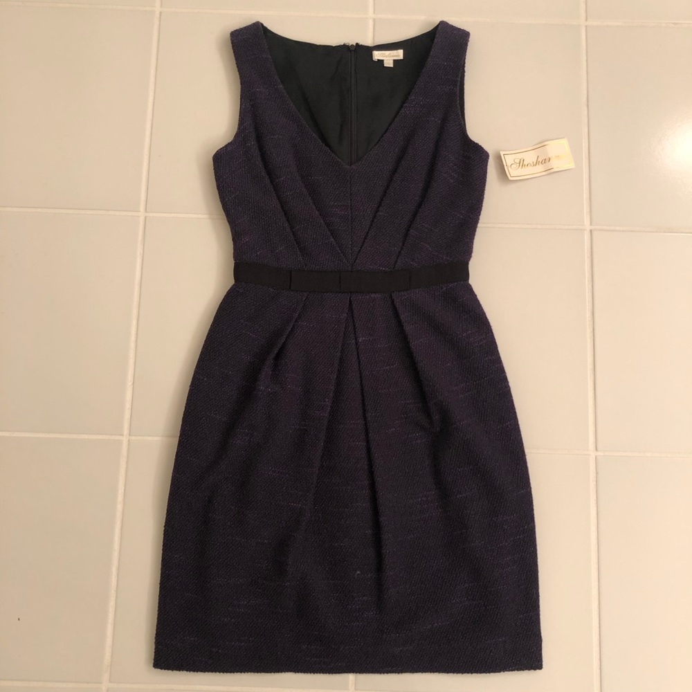 NWT Shoshanna Tweed V Neck Pleated Shift Dress 0